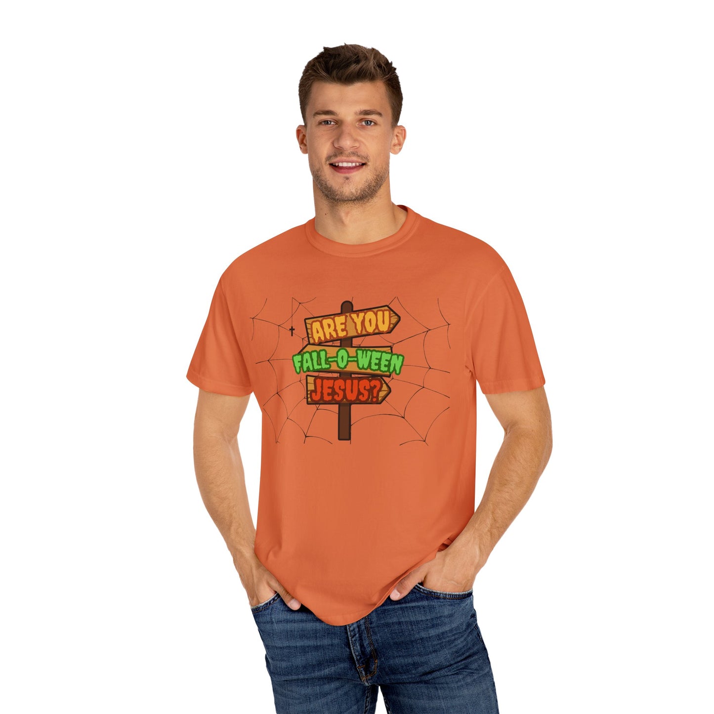Fall-o-Ween Jesus T-shirt, Unisex Garment-Dyed Tee, Halloween T-shirt, Fall Celebration Apparel, Fun Family Outfit