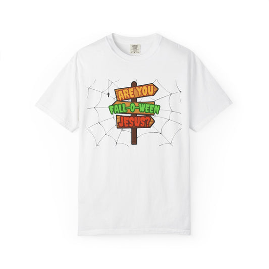 Fall-o-Ween Jesus T-shirt, Unisex Garment-Dyed Tee, Halloween T-shirt, Fall Celebration Apparel, Fun Family Outfit
