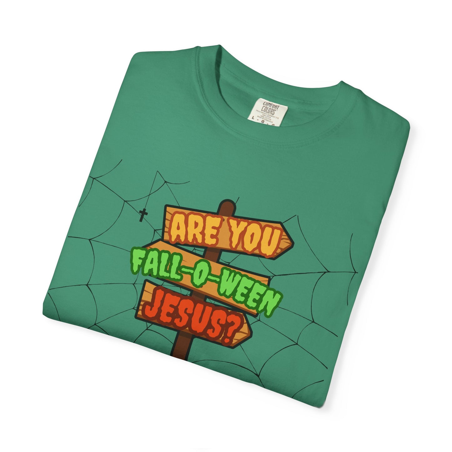 Fall-o-Ween Jesus T-shirt, Unisex Garment-Dyed Tee, Halloween T-shirt, Fall Celebration Apparel, Fun Family Outfit