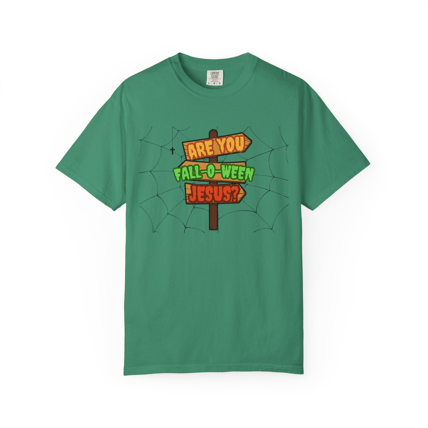 Fall-o-Ween Jesus T-shirt, Unisex Garment-Dyed Tee, Halloween T-shirt, Fall Celebration Apparel, Fun Family Outfit