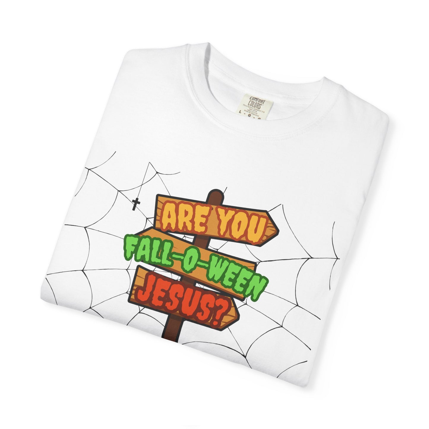 Fall-o-Ween Jesus T-shirt, Unisex Garment-Dyed Tee, Halloween T-shirt, Fall Celebration Apparel, Fun Family Outfit