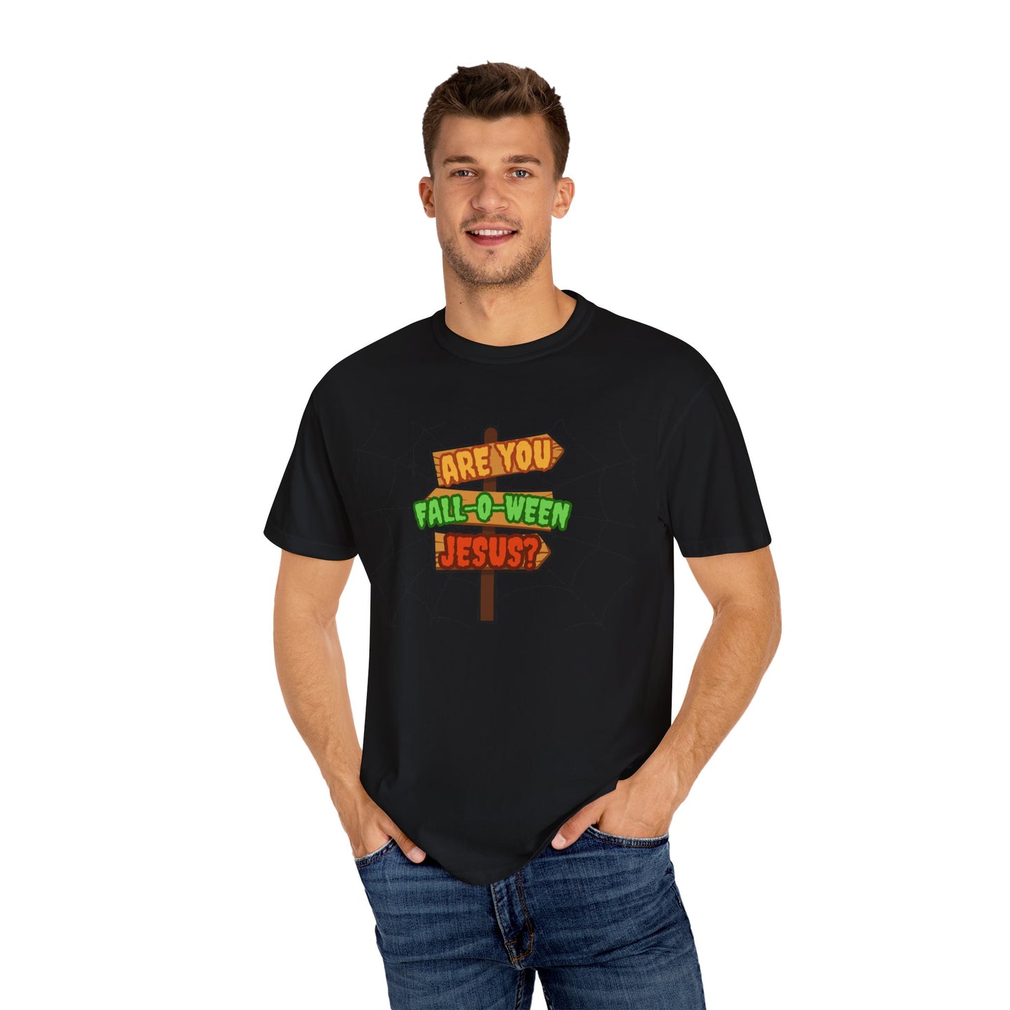 Fall-o-Ween Jesus T-shirt, Unisex Garment-Dyed Tee, Halloween T-shirt, Fall Celebration Apparel, Fun Family Outfit
