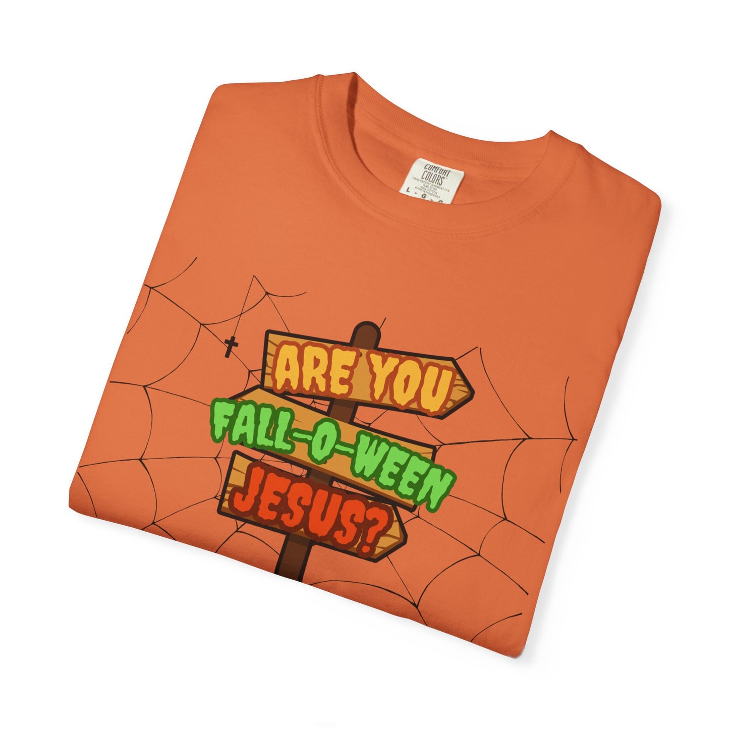 Fall-o-Ween Jesus T-shirt, Unisex Garment-Dyed Tee, Halloween T-shirt, Fall Celebration Apparel, Fun Family Outfit